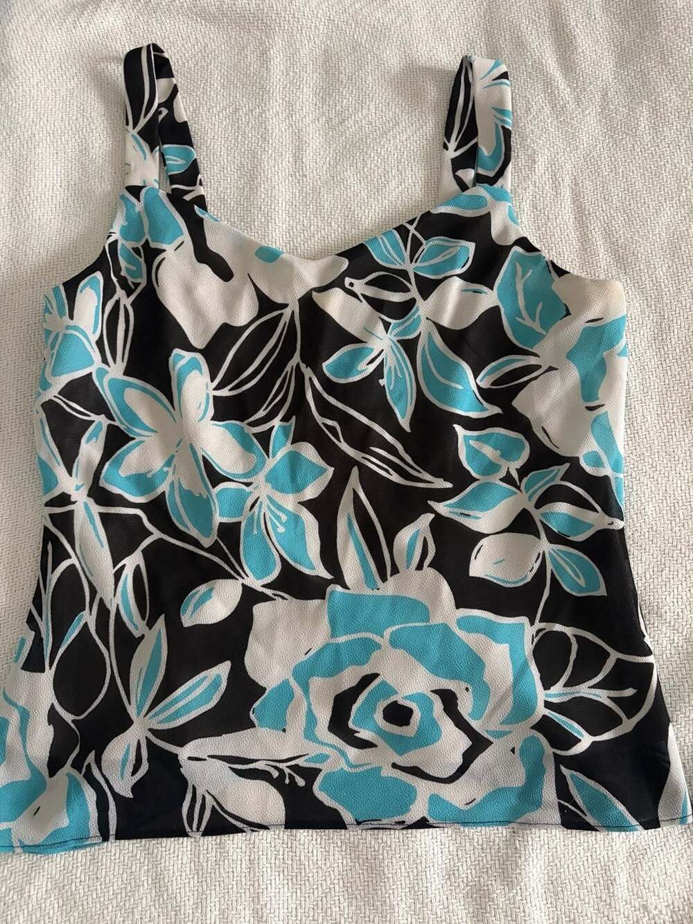 Scarlett Women's Black and Blue Floral Print Tankini Swim Top Size 10